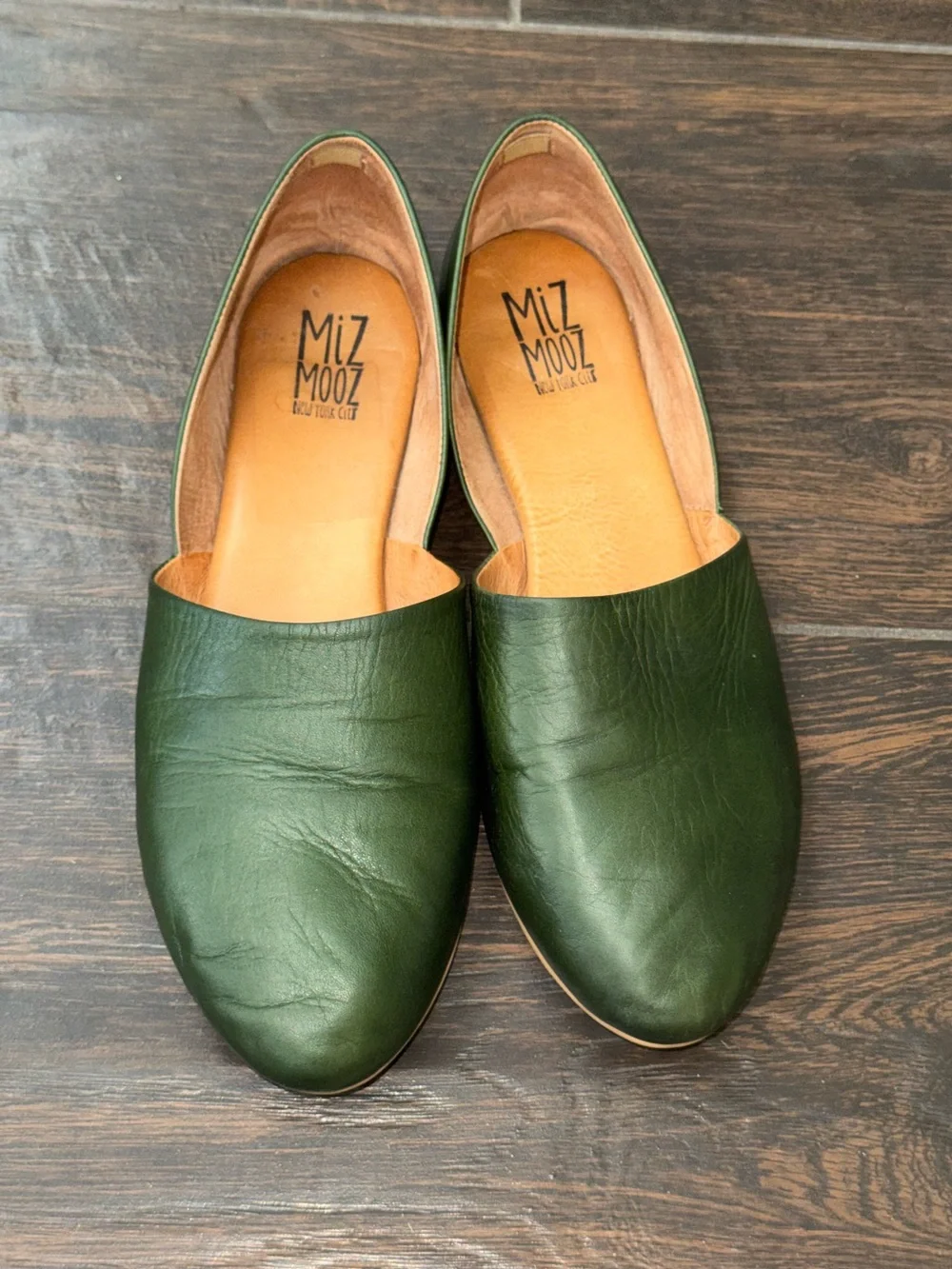 Miz Mooz Kimmy Green Leather D'Orsay Pointed Toe Flat Shoes Size 41